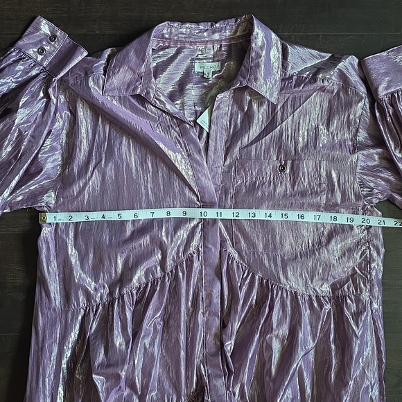 Anthropologie- Pilcro Shimmery Lilac Button-Front Tiered Dress - Picture 12 of 16